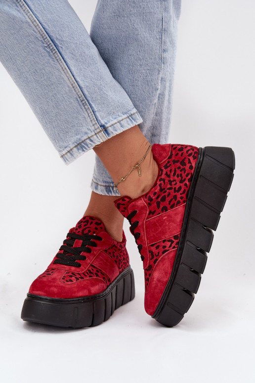 aus INildleder sich Zuarm laufen Sneakers Stilvollllschuhe Feminin mit einer Plattform Vinceza 66841 mit Leopardenfellmuster rot