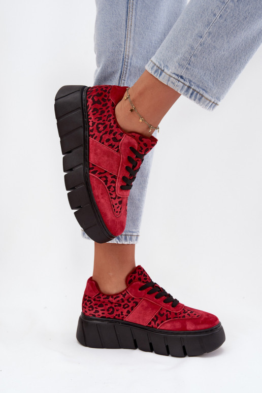 aus INildleder sich Zuarm laufen Sneakers Stilvollllschuhe Feminin mit einer Plattform Vinceza 66841 mit Leopardenfellmuster rot