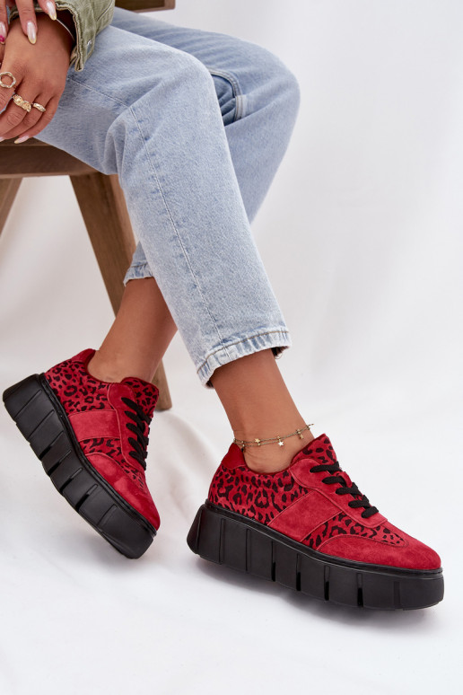 aus INildleder sich Zuarm laufen Sneakers Stilvollllschuhe Feminin mit einer Plattform Vinceza 66841 mit Leopardenfellmuster rot