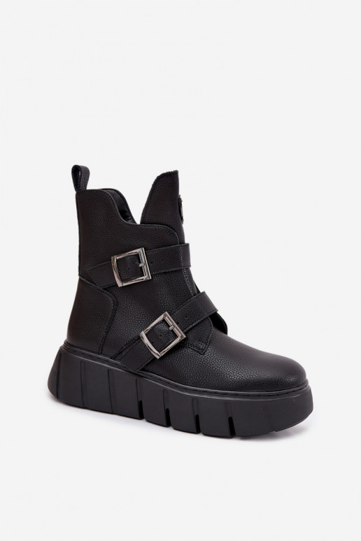 Haut sich Zuarm laufen Damenstiefel mit einer Plattform mit Schnallen Vinceza 66842 schZuarze Farbe