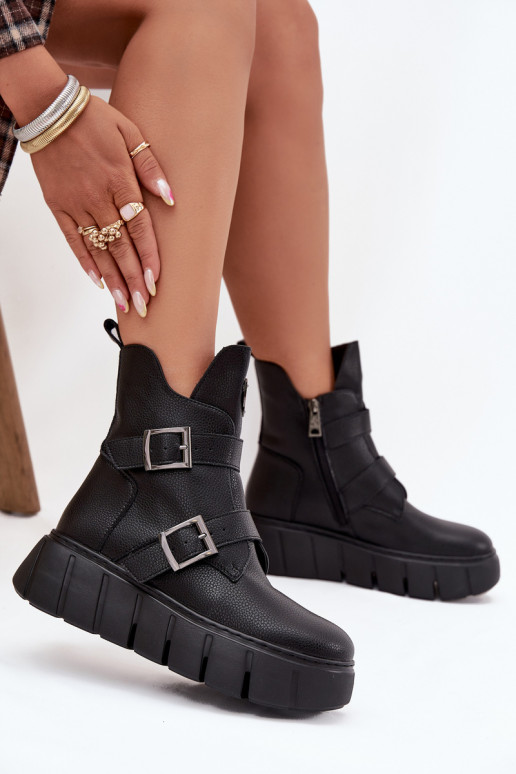 Haut sich Zuarm laufen Damenstiefel mit einer Plattform mit Schnallen Vinceza 66842 schZuarze Farbe