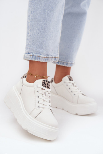 Haut Sneakers Stilvollllschuhe Feminin mit einer Plattform mit Leopardenfellmuster Vinceza 89144 Zueiße Farbe 2