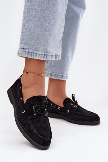 Schuhe Mokassins für Damen mit stilvollen Details schZuarze Farbe Calivra
