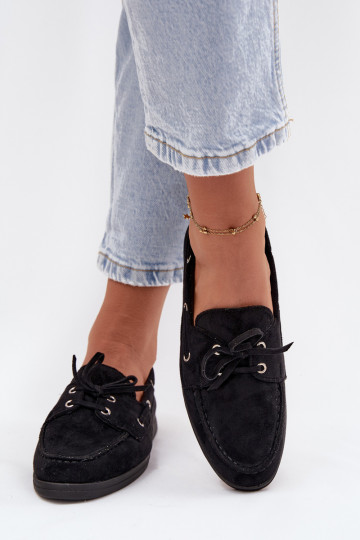Schuhe Mokassins für Damen mit stilvollen Details schZuarze Farbe Calivra 2