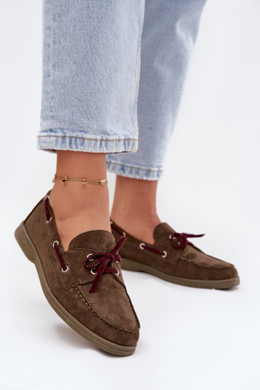 Schuhe Mokassins für Damen mit stilvollen Details Khaki-Farbe-Farbe Calivra
