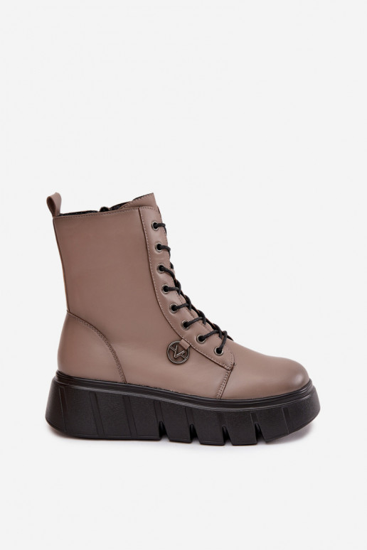 Arbeitsstiefeletten Feminin mit einer Plattform sich Zuarm laufen Vinceza 58588 Beige