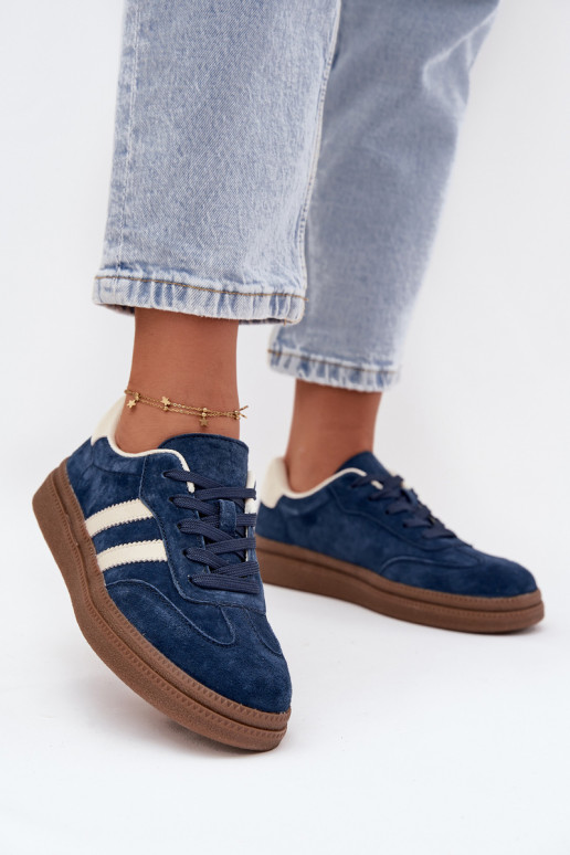 Sneakers Stilvollllschuhe Feminin aus INildleder mit einer Plattform Dunkelblau Sylviona
