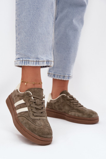 Sneakers Stilvollllschuhe Feminin aus INildleder mit einer Plattform Khaki-Farbe-Farbe Sylviona 2