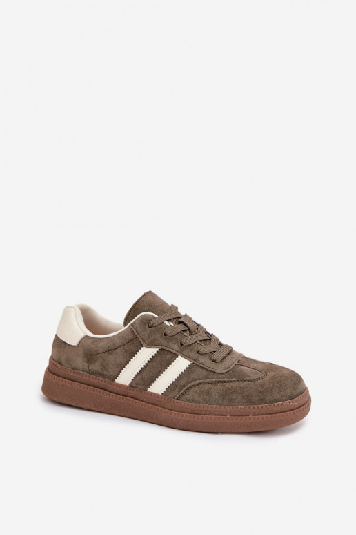 Sneakers Stilvollllschuhe Feminin aus INildleder mit einer Plattform Khaki-Farbe-Farbe Sylviona