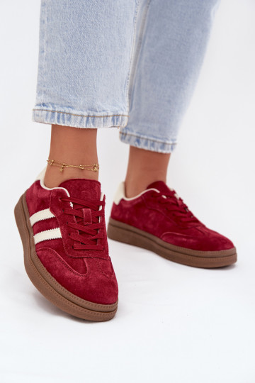 Damen Sport-Sneaker aus Wildleder mit Plateau, burgunderrot, Sylviona 2