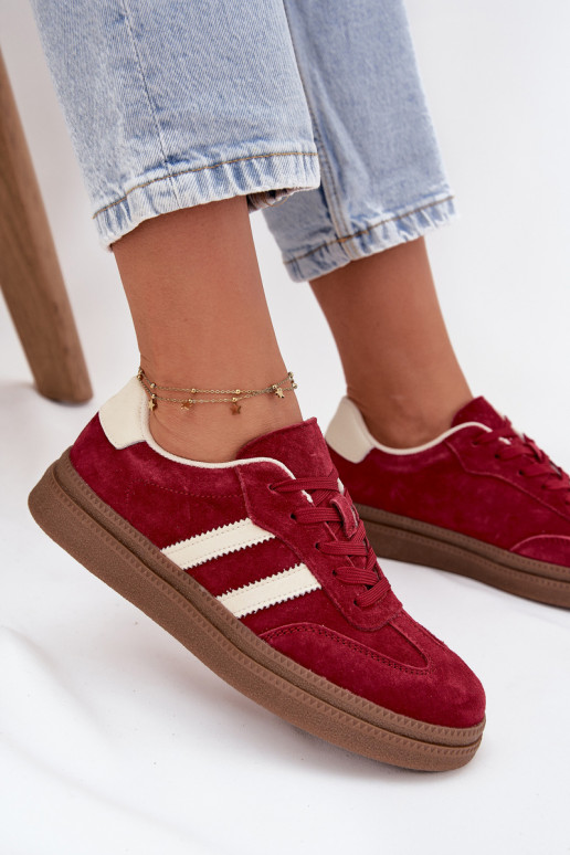 Sneakers Stilvollllschuhe Feminin aus INildleder mit einer Plattform Burgund Sylviona