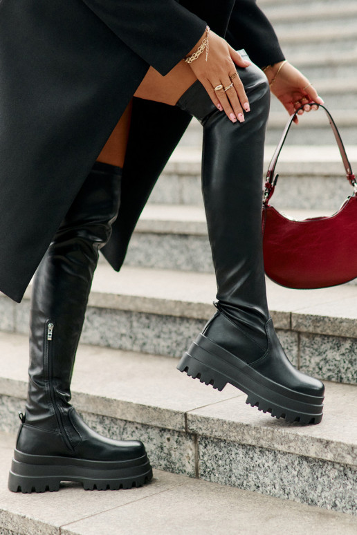 Stiefel oberhalb des Knies mit einer Plattform schZuarze Farbe Zinera Stiefel oberhalb des Knies mit einer Plattform schZuarze Farbe Zinera