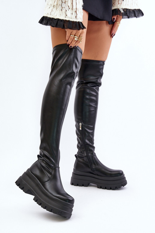 Stiefel oberhalb des Knies mit einer Plattform schZuarze Farbe Zinera Stiefel oberhalb des Knies mit einer Plattform schZuarze Farbe Zinera