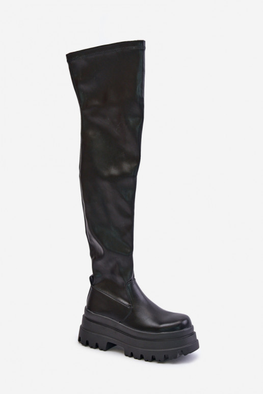 Stiefel oberhalb des Knies mit einer Plattform schZuarze Farbe Zinera Stiefel oberhalb des Knies mit einer Plattform schZuarze Farbe Zinera
