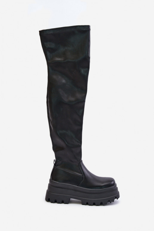 Stiefel oberhalb des Knies mit einer Plattform schZuarze Farbe Zinera Stiefel oberhalb des Knies mit einer Plattform schZuarze Farbe Zinera