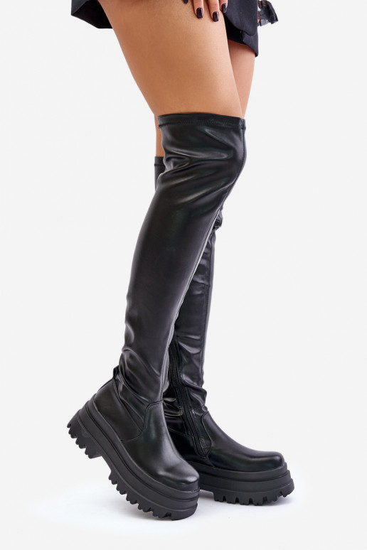 Stiefel oberhalb des Knies mit einer Plattform schZuarze Farbe Zinera Stiefel oberhalb des Knies mit einer Plattform schZuarze Farbe Zinera