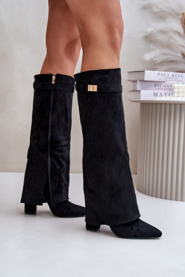 Urelli Overknee Stiefel mit Absätzen und eingenähtem Schaft in Schwarz