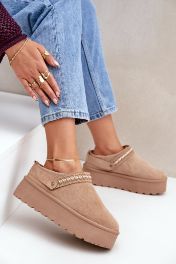 Schneestiefel Mit Dekorationen Haftem Beige Selithria