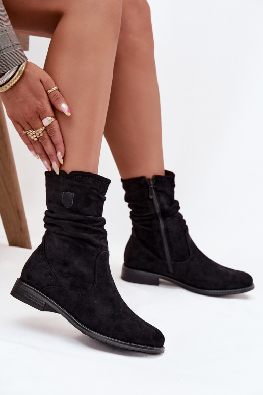 sich Zuarm laufen Damenstiefel Mit gekräuseltem Oberteil mit breiten Absätzen schZuarze Farbe Krisia