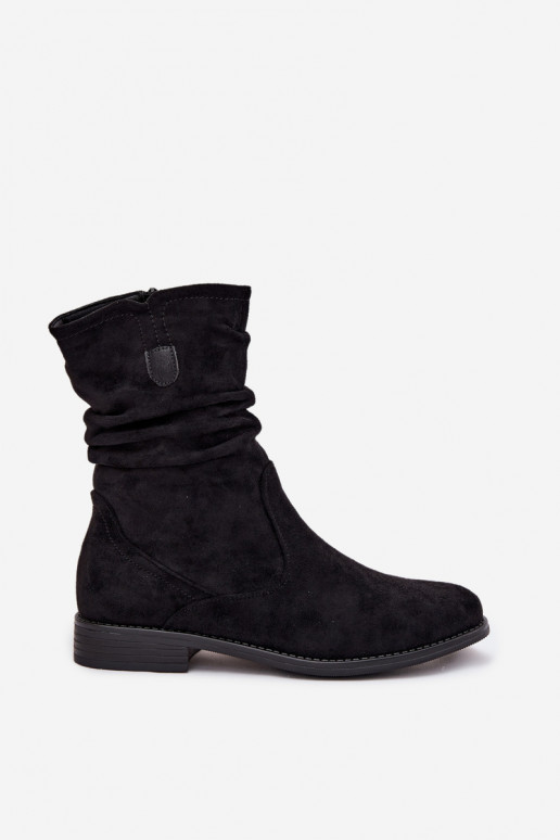 sich Zuarm laufen Damenstiefel Mit gekräuseltem Oberteil mit breiten Absätzen schZuarze Farbe Krisia