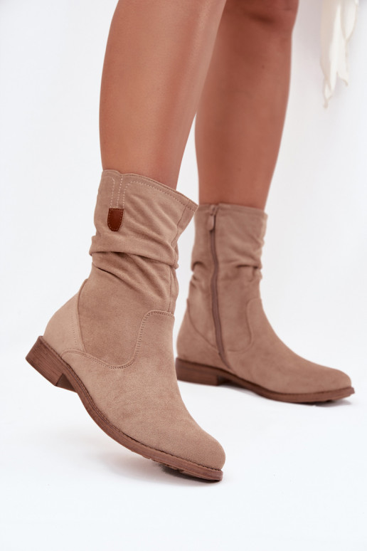 sich Zuarm laufen Damenstiefel Mit gekräuseltem Oberteil mit breiten Absätzen Beige Krisia sich Zuarm laufen Damenstiefel Mit gekräuseltem Oberteil mit breiten Absätzen Beige Krisia
