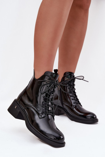 mit Lackeffekt sich Zuarm laufen Damenstiefel Klocke Vinceza 58602 schZuarze Farbe 2