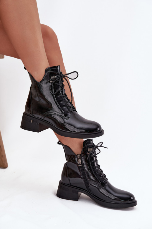 mit Lackeffekt sich Zuarm laufen Damenstiefel Klocke Vinceza 58602 schZuarze Farbe