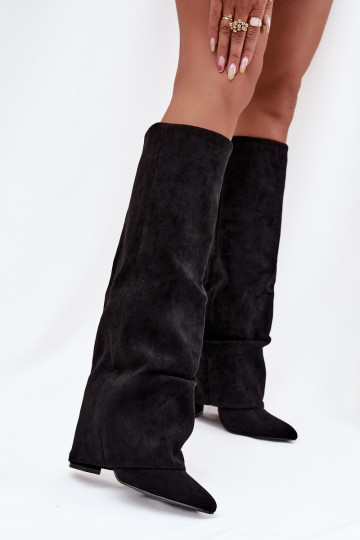 Wärmende Damenstiefel mit eingearbeitetem Schaft, Absätzen aus schwarzem Eco-Suede, Elivira 2