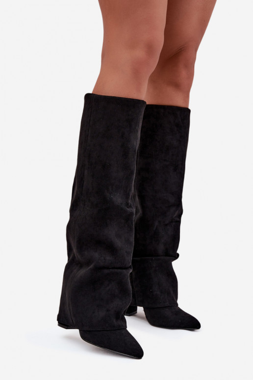 sich Zuarm laufen DamenstiefelINyZuiniętą CholeZuką mit Absätzen aus Öko-INildlederoZue schZuarze Farbe Elivira