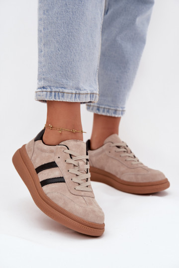 aus INildleder Sneakers Stilvollllschuhe Feminin mit einer Plattform Beige Elivienne 2