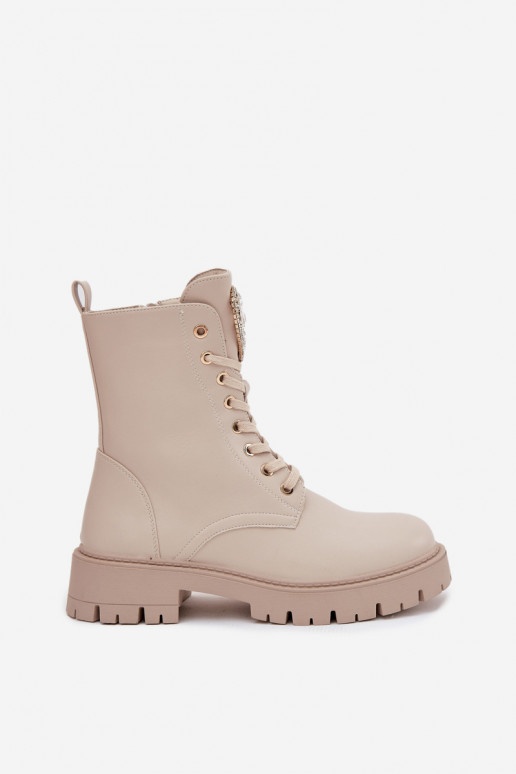 Arbeitsstiefeletten Feminin mit leuchtenden Augen Ermöglicht Języku elfenbeinfarbe Rosira