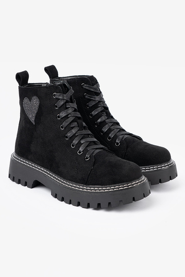 schZuarze Farbe geschnürt Schuhe z błyszczącym Herzm