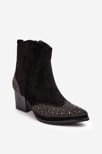 Damen dekorierte Cowboy-Stiefeletten mit Absatz in Schwarz Eleduana 2