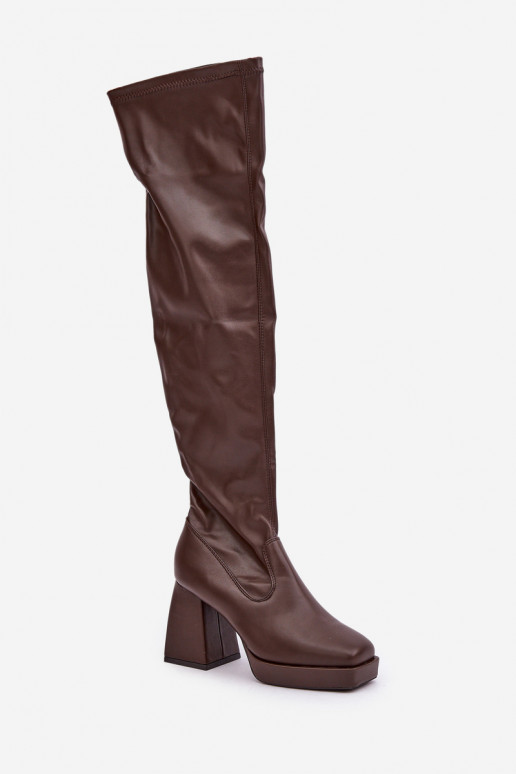 Enge Passform Stiefel oberhalb des Knies mit Absätzen dunkelbraun Sanniraen Enge Passform Stiefel oberhalb des Knies mit Absätzen dunkelbraun Sanniraen
