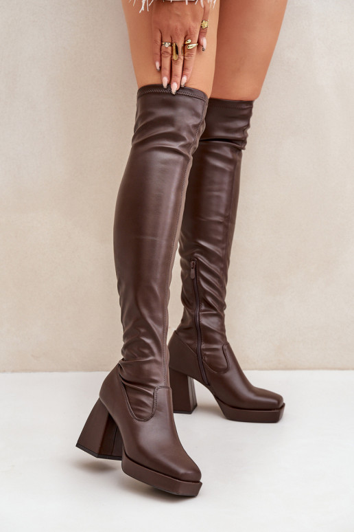 Enge Passform Stiefel oberhalb des Knies mit Absätzen dunkelbraun Sanniraen Enge Passform Stiefel oberhalb des Knies mit Absätzen dunkelbraun Sanniraen