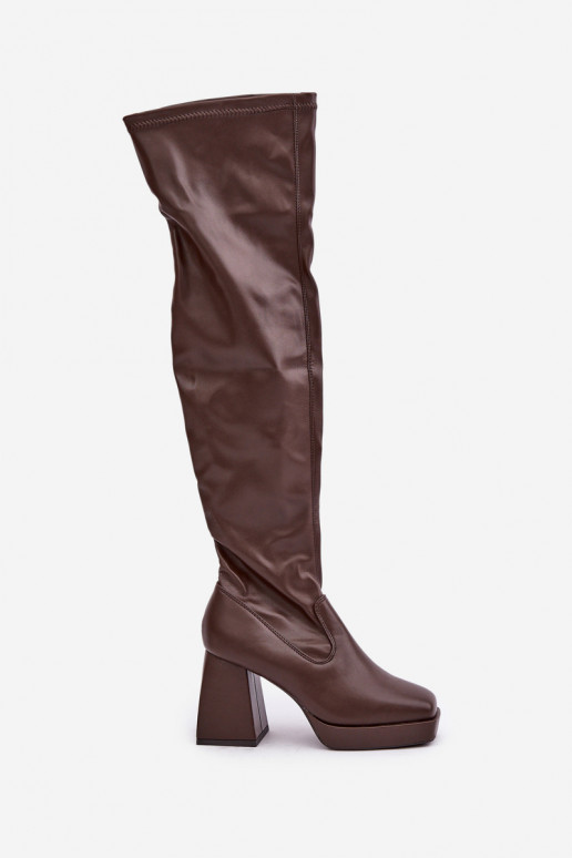 Enge Passform Stiefel oberhalb des Knies mit Absätzen dunkelbraun Sanniraen Enge Passform Stiefel oberhalb des Knies mit Absätzen dunkelbraun Sanniraen