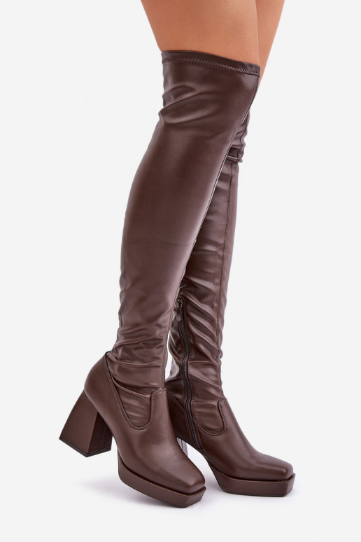 Enge Passform Stiefel oberhalb des Knies mit Absätzen dunkelbraun Sanniraen Enge Passform Stiefel oberhalb des Knies mit Absätzen dunkelbraun Sanniraen