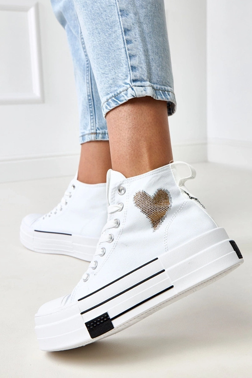 Weiße hohe Sneakers mit Plattform und... Weiße hohe Sneakers mit Plattform und...