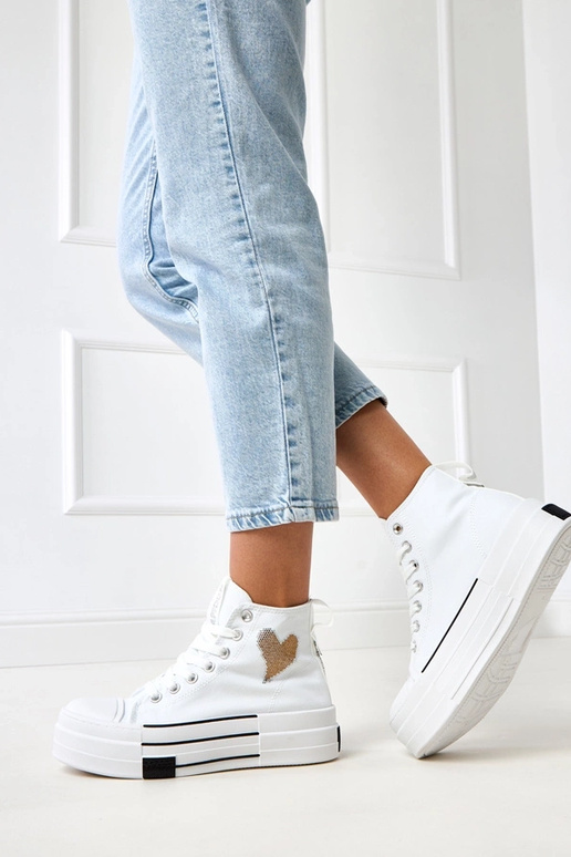 Weiße hohe Sneakers mit Plattform und... Weiße hohe Sneakers mit Plattform und...