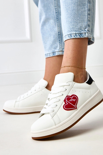 Weiße Sneakers mit Plattform und roten Herzchen Tela