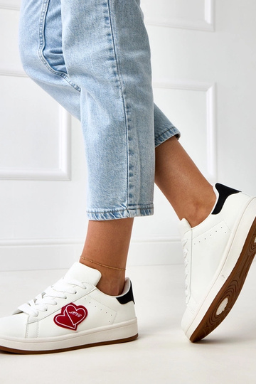 Weiße Sneakers mit Plattform und roten Herzchen Tela 2