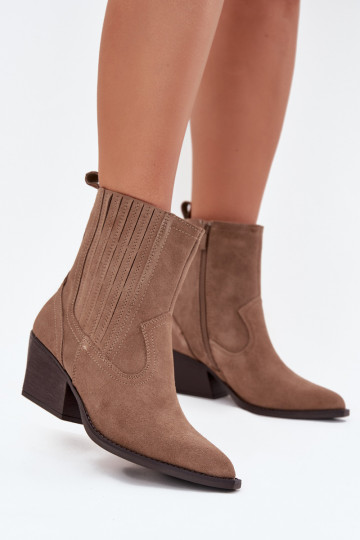 Damen Suede Cowboy-Stiefel mit Absatz, gefüttert, khaki Dylira