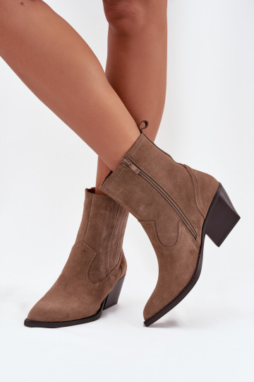 Damen Suede Cowboy-Stiefel mit Absatz, gefüttert, khaki Dylira 2
