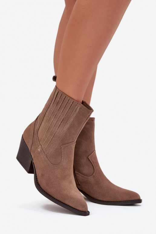 Damen Suede Cowboy-Stiefel mit Absatz, gefüttert, khaki Dylira Damen Suede Cowboy-Stiefel mit Absatz, gefüttert, khaki Dylira