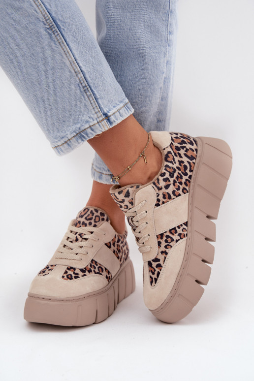 aus INildleder sich Zuarm laufen Sneakers Stilvollllschuhe Feminin mit einer Plattform Vinceza 66841 mit Leopardenfellmuster Bei
