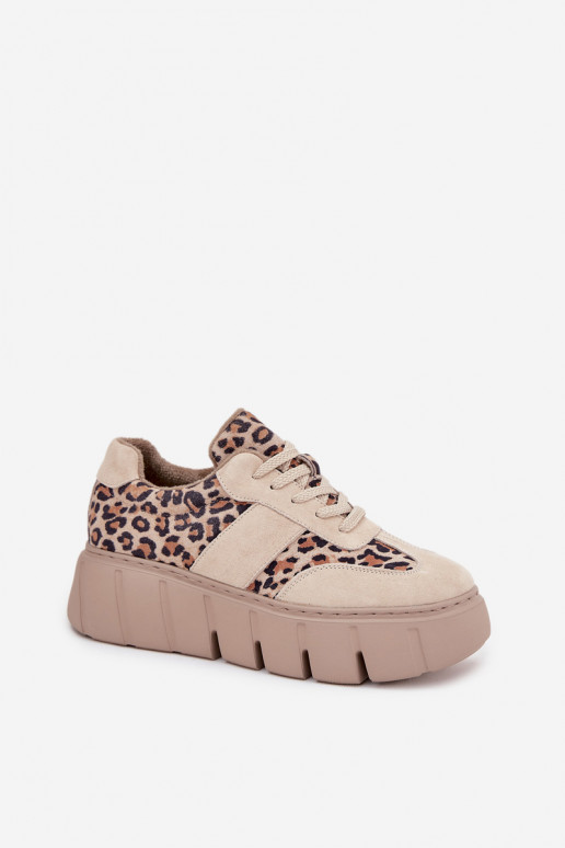 aus INildleder sich Zuarm laufen Sneakers Stilvollllschuhe Feminin mit einer Plattform Vinceza 66841 mit Leopardenfellmuster Bei