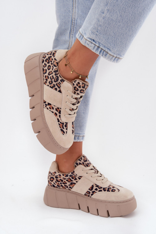 aus INildleder sich Zuarm laufen Sneakers Stilvollllschuhe Feminin mit einer Plattform Vinceza 66841 mit Leopardenfellmuster Bei