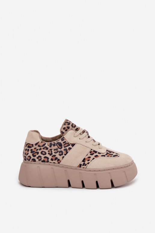 aus INildleder sich Zuarm laufen Sneakers Stilvollllschuhe Feminin mit einer Plattform Vinceza 66841 mit Leopardenfellmuster Bei