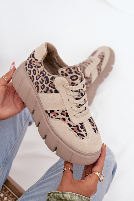 aus INildleder sich Zuarm laufen Sneakers Stilvollllschuhe Feminin mit einer Plattform Vinceza 66841 mit Leopardenfellmuster Bei