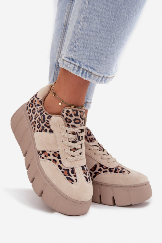 aus INildleder sich Zuarm laufen Sneakers Stilvollllschuhe Feminin mit einer Plattform Vinceza 66841 mit Leopardenfellmuster Bei